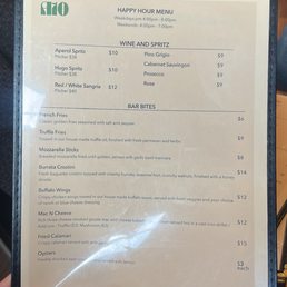 Happy hour menu
