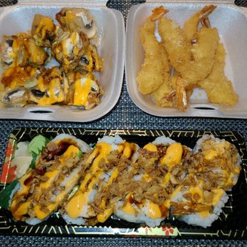 Fusion Asian Kitchen - Stuffed mushrooms, tempura shrimp, & crunch roll. - Japanese Near Me - Hurst, Texas