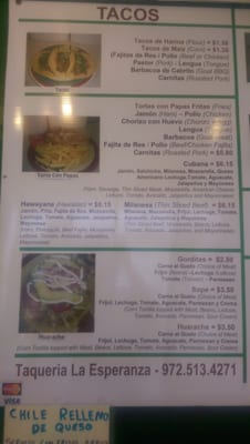 Menu photo 7 Taqueria La Esperanza Lewisville, TX