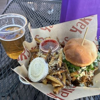 Drizzle - Yummy Cilantro Burger and upgrade to Parmesan garlic fries. Blackberry Wheat Beer.  :) - Coffee & Tea Near Me - Mount Shasta, California