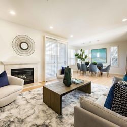 The Dawn Thomas Team - Staged living and dining area in a Silicon Valley listing by The Dawn Thomas Team -- bright, open, and move-in ready.