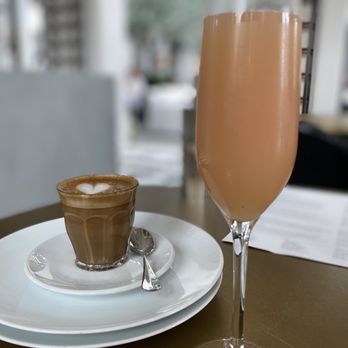 RH Rooftop Restaurant at RH West Palm - Cortado & peach Bellini - Wine Bars Near Me - West Palm Beach, Florida