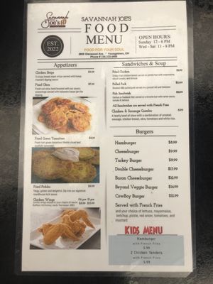 Menu photo 1 Savannah Joes Youngstown, OH