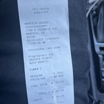 Valero - Receipt as proof of deception. - Gas Stations Near Me - Manteca, California
