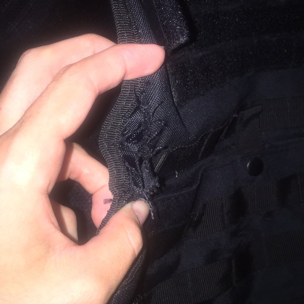 Armored Republic - Same hole on chest held open. Again, the seam allowance/stitching is not sufficient. - Outdoor Gear Near Me - Phoenix, Arizona