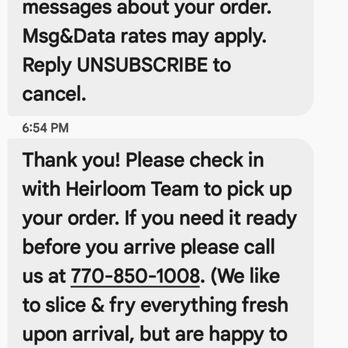 Heirloom Market BBQ - Text order confirmation - Barbeque Near Me - Atlanta, Georgia Heirloom Market BBQ - Text order confirmation - Barbeque Near Me - Atlanta, Georgia