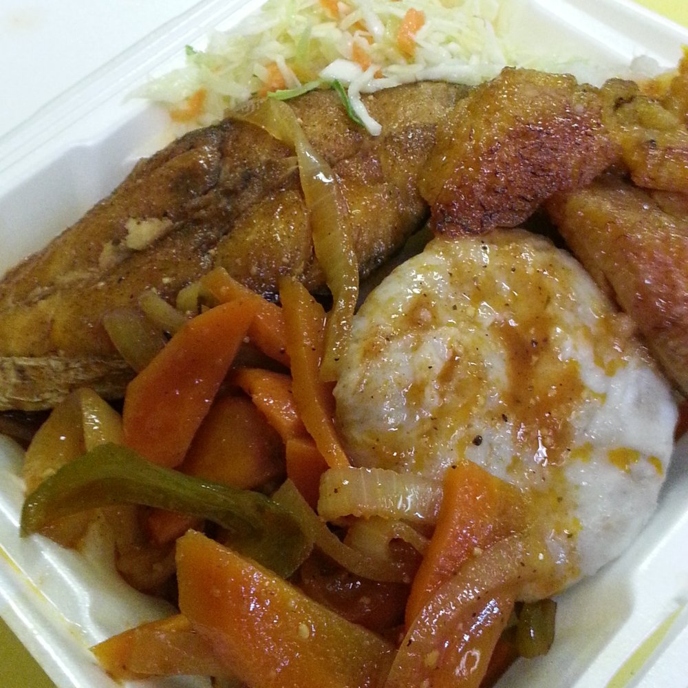 G's Jamaican Restaurant - Brown stew king fish over white yam, banana, dumplings & plantain $8.00 - Caribbean Near Me - Oakland Park, Florida