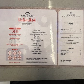 9292 Shabu - Dinner menu - Korean Near Me - Annandale, Virginia 9292 Shabu - Dinner menu - Korean Near Me - Annandale, Virginia