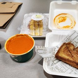 Henry on the Boulevard - Grilled cheese on wheat, tomato soup, coconut cake, and diet Pepsi
