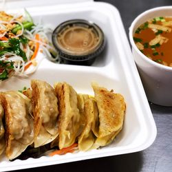 Mulan Dumpling - 10 piece dumpling combo with Asian noodle salad and miso soup.