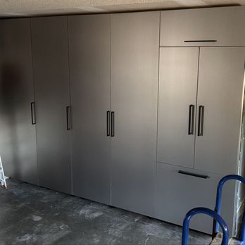 Joe Burns Woodworks - Garage cabinets with built in refrigerator. - Cabinetry Near Me Joe Burns Woodworks - Garage cabinets with built in refrigerator. - Cabinetry Near Me