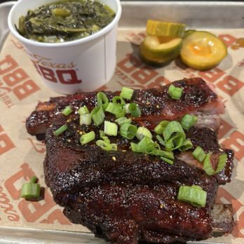 True Texas BBQ - Korean Style Pork Ribs and a side of greens !!! - Barbeque Near Me - Euless, Texas