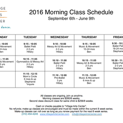 Village Arts Center and Palisades School of Dance - Morning Schedule 2016-2017 (ages 6mos - 3yrs)
