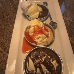 Pizookie Trio: cookies n cream, strawberry shortcake, hot fudge brownie