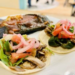 Blue Mesa Grill - Brunch selections - mushroom tacos and Blue Corn Enchiladas