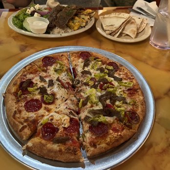 Arpeggio Grill - Medium pizza and Shish Kabob Mix Plate - Pizza Near Me - Austin, Texas