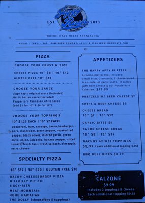 Menu photo 2 Jiggy Rays Downtown Pizzeria Elizabethton, TN Menu photo 2 Jiggy Rays Downtown Pizzeria Elizabethton, TN