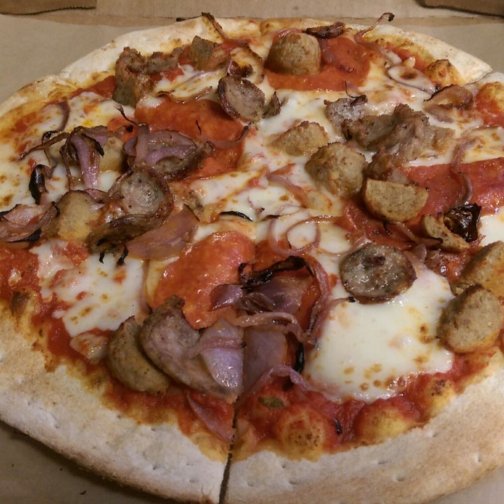 Snap Custom Pizza - Sweet and Slow (tomato sauce, veal meatballs, Italian sausage, pepperoni and mozzarella) with caramelized onions added - very good! - Pizza Near Me - Bryn Mawr, Pennsylvania Snap Custom Pizza - Sweet and Slow (tomato sauce, veal meatballs, Italian sausage, pepperoni and mozzarella) with caramelized onions added - very good! - Pizza Near Me - Bryn Mawr, Pennsylvania