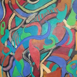 Gallery 221 HCC - "April come she will" 24"x18" Acrylic on canvas. gwendolynfryer.com