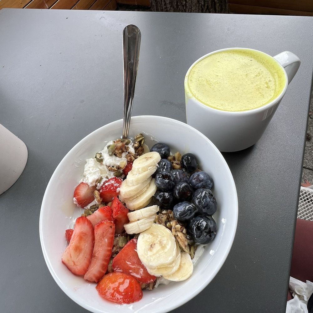 Sano Cafe - My order. Yogurt and golden milk. - Salad Near Me - Mercer Island, Washington Sano Cafe - My order. Yogurt and golden milk. - Salad Near Me - Mercer Island, Washington