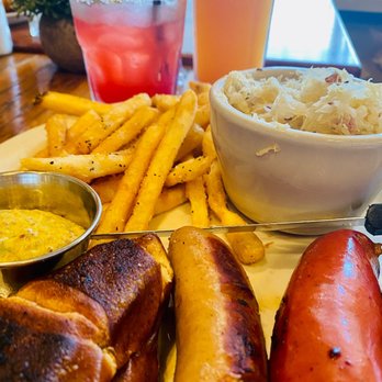 Altdorf Biergarten - Sausage sampler, fries, mustard and Sauerkraut! - German Near Me - Fredericksburg, Texas Altdorf Biergarten - Sausage sampler, fries, mustard and Sauerkraut! - German Near Me - Fredericksburg, Texas