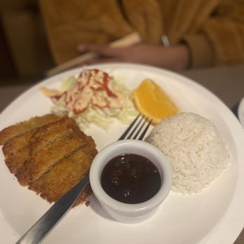 Sushi Factory - Tonkatsu- breaded and deep fried pork cutlet served with rice and a small salad. The kid orders this every trip and is never disappointed - Japanese Near Me - Columbus, Ohio Sushi Factory - Tonkatsu- breaded and deep fried pork cutlet served with rice and a small salad. The kid orders this every trip and is never disappointed - Japanese Near Me - Columbus, Ohio