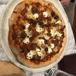 Harissa meatball goat cheese flatbread