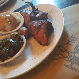 The Hideaway: Odenton :: Half Smoked Fried Chicken with Mashed Potatoes and gravy with Collard Greens The Hideaway: Odenton :: Half Smoked Fried Chicken with Mashed Potatoes and gravy with Collard Greens