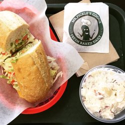 Mr. Pickle's Sandwich Shop - Vegetarian sandwich and potato salad with complimentary cookie