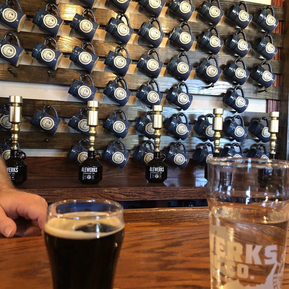 Alewerks Brewing - Mug Club wall and small pour Coffehouse - Breweries Near Me - Williamsburg, Virginia Alewerks Brewing - Mug Club wall and small pour Coffehouse - Breweries Near Me - Williamsburg, Virginia