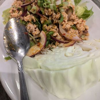 Ocean Wave - Chicken Larb - Ground chicken spiced with basil, onions, lime juice, rice powder, lettuce + Chiles. Served with crisp cabbage - Sushi Bars Near Me - Atlanta, Georgia Ocean Wave - Chicken Larb - Ground chicken spiced with basil, onions, lime juice, rice powder, lettuce + Chiles. Served with crisp cabbage - Sushi Bars Near Me - Atlanta, Georgia