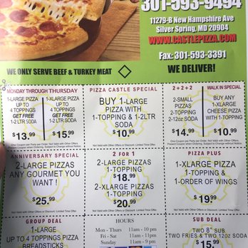 Pizza Castle - a menu for a pizza restaurant - Pizza Near Me - Silver Spring, Maryland