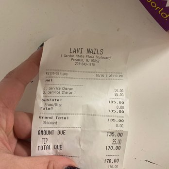 LaVi Nails - Proof of what they charged so you know I'm not making this stuff up. And this service was done on 10/15 and my nails broke off a week later! - Nail Salons Near Me - Paramus, New Jersey