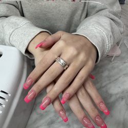 Long set acrylic refill with deep french design by Mimi