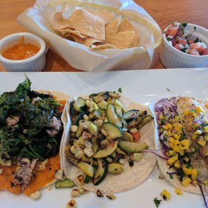 Photo of Canela Cocina Latina - Los Angeles, CA, United States. L:R... Soul taco, squash (vegan), and fish. All GF and YUM.  Altogether $12 (which includes tip).
