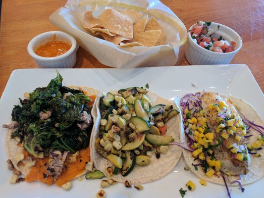 Photo of Canela Cocina Latina - Los Angeles, CA, US. L:R... Soul taco, squash (vegan), and fish. All GF and YUM.  Altogether $12 (which includes tip).