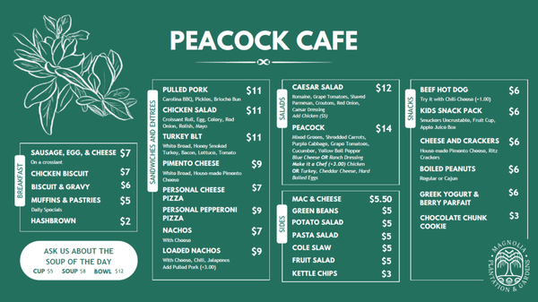 Menu photo 2 Peacock Cafe Charleston, SC