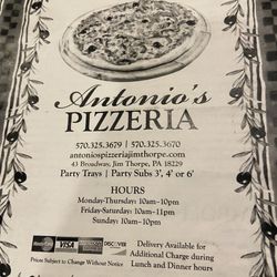 Antonios Pizzeria - Menu