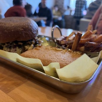 Fungi Foods - Burger, fries and cornbread - Vegan Near Me - Oakland, California