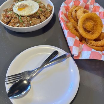 bb.q Chicken Downtown Gainesville - Chicken fried rice, and Onion Rings - Chicken Shop Near Me - Gainesville, Florida bb.q Chicken Downtown Gainesville - Chicken fried rice, and Onion Rings - Chicken Shop Near Me - Gainesville, Florida