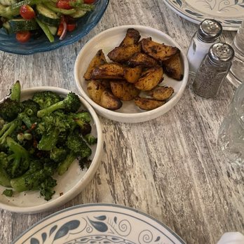 Avli Taverna - Greek Salad, Roasted Potatoes, and Charred Broccoli - Greek Near Me - Chicago, Illinois
