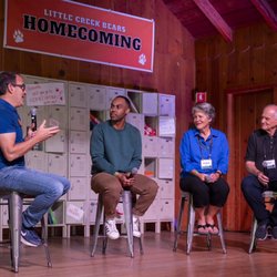 Forest Home - Forest home president speaking with the worship leader and speakers from our family camp week