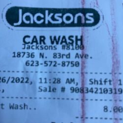 Jacksons Car Wash - Car wash Receipt.