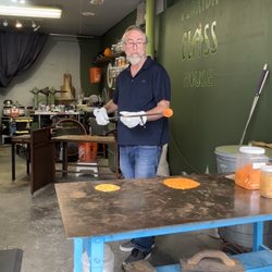 Florida Glass House - Getting ready to load some glass pellet color onto clear molten glass blob : )