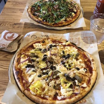 Blaze Pizza - Mine and my girlfriends pizza! Both loaded with various toppings and very tasty! - Salad Near Me - Hicksville, New York