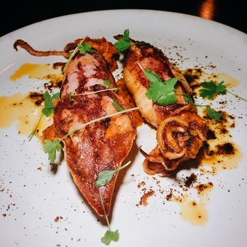 Lot One Potts Point - Whole Squid:  Smoked red peppers, spicy chorizo, pine nuts, parsley - Modern Australian Near Me - Potts Point, NSW