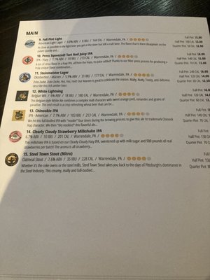 Menu photo 6 Full Pint Brewing Warrendale, PA