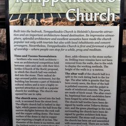 This placard explains the background of the Rock Church in Helsinki