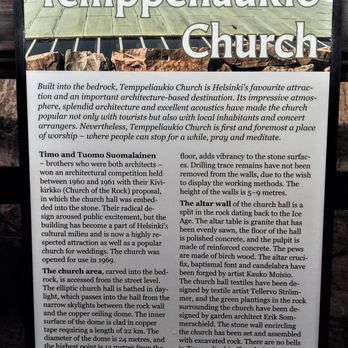 Temppeliaukion kirkko - This placard explains the background of the Rock Church in Helsinki - Landmarks & Historical Buildings Near Me - Helsinki, 18