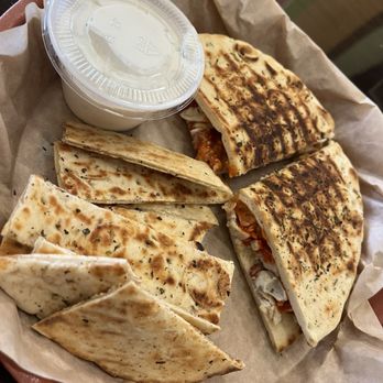Designer Greens - Orlando - Sriracha Melt- Extra Toasted- No Tomatoes with Tzatziki and Pita Side - Sandwiches Near Me - Orlando, Florida Designer Greens - Orlando - Sriracha Melt- Extra Toasted- No Tomatoes with Tzatziki and Pita Side - Sandwiches Near Me - Orlando, Florida